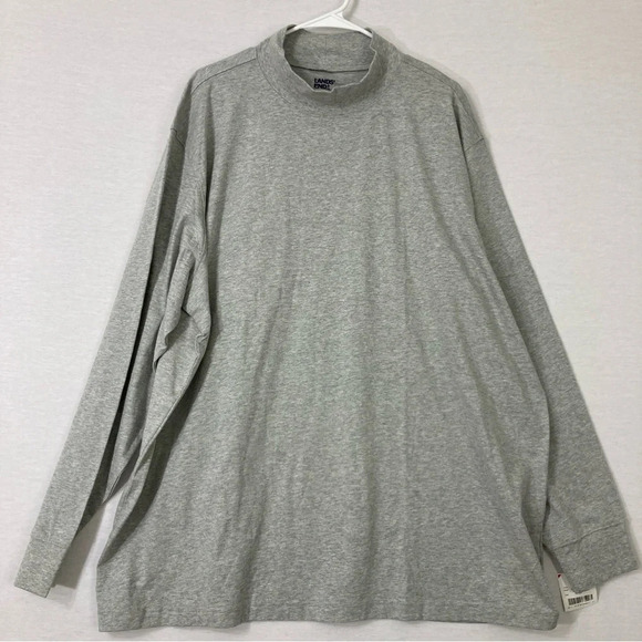 New Lands’ End Light Gray Men’s Cowl Neck  Knit Cotton Stretch Top 3X - Picture 1 of 9